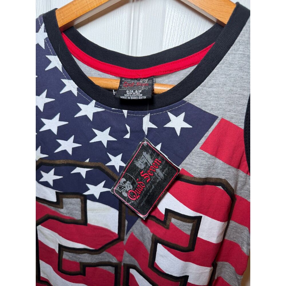 Quad Seven Boys USA Flag 23 Graphic Tank Top Size 8/10 Patriotic Cotton - Picture 3 of 4